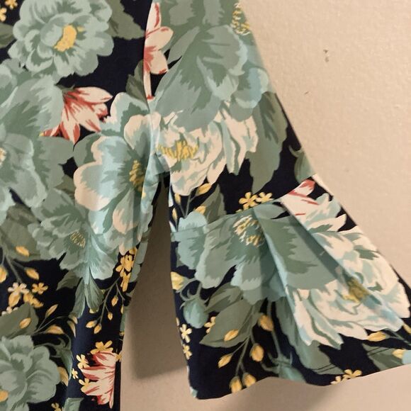 CHARTER CLUB black muilticolor floral round neck short flared sleeves top PM - Picture 3 of 7